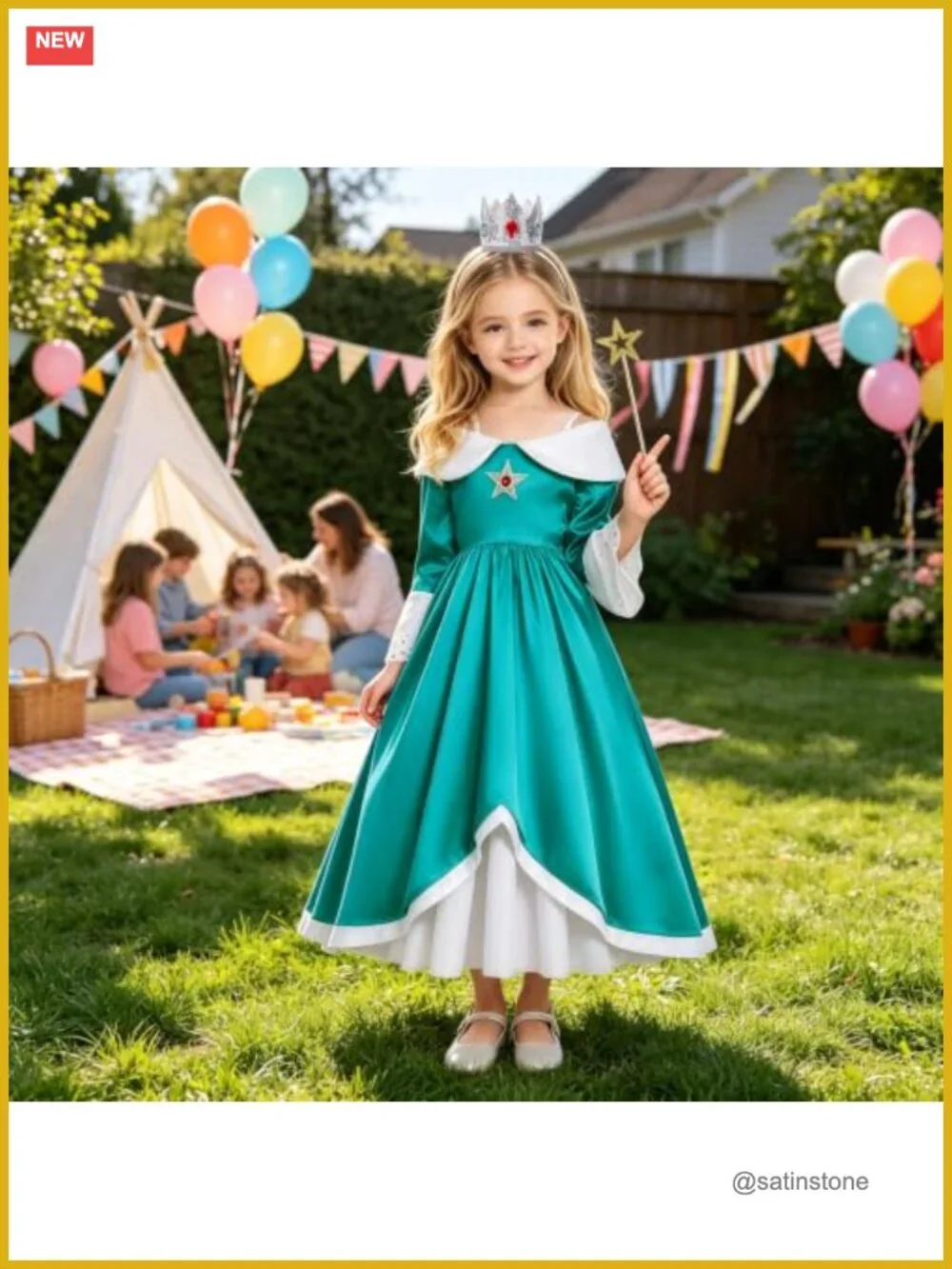 Girls Celestial Princess Costume Set Dress Crown Wand Earrings Star Charm